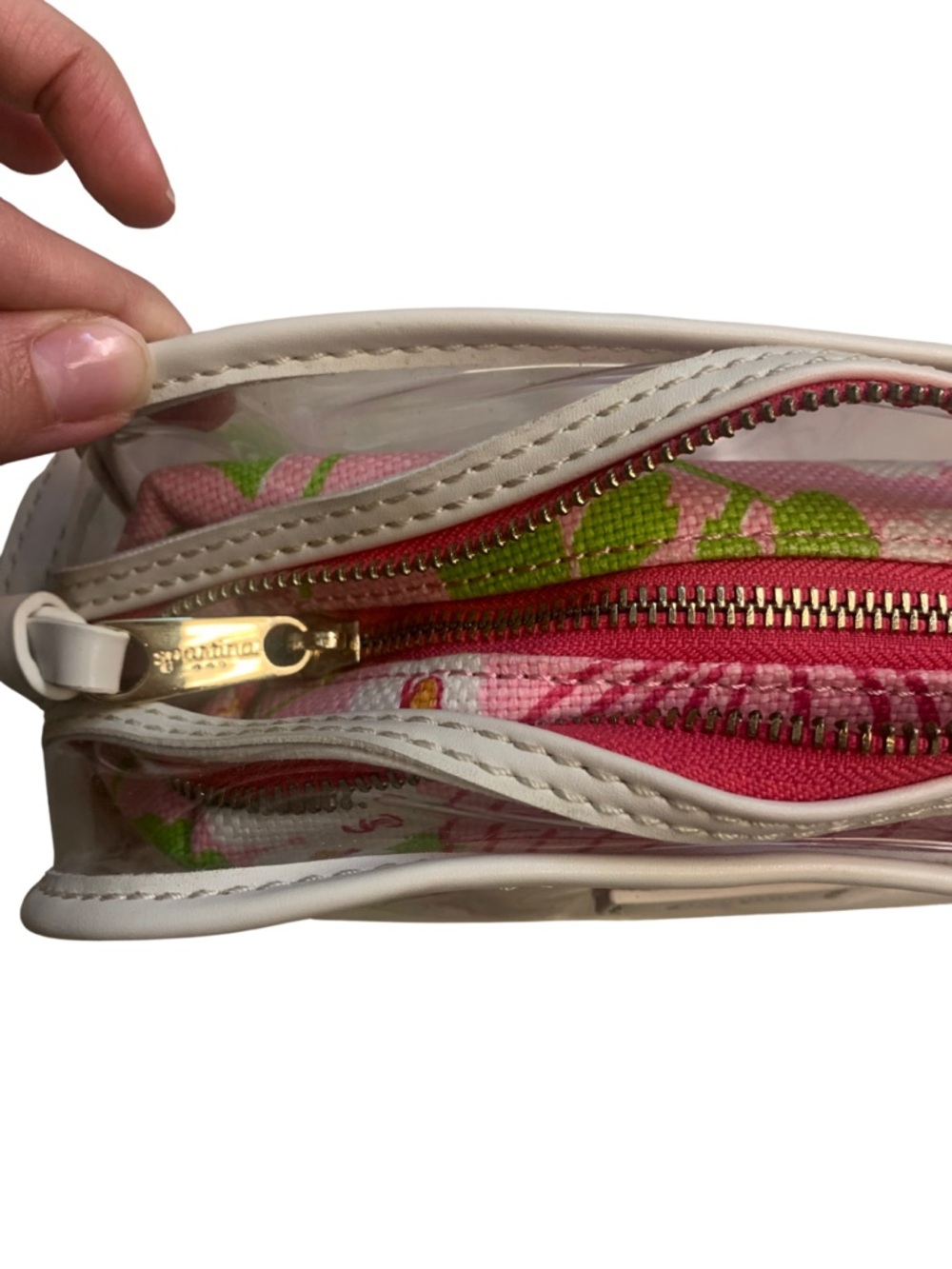 Spartina 449 Plastic Leather Linen Crossbody Bag Pink White Prairie Country - Picture 6 of 10